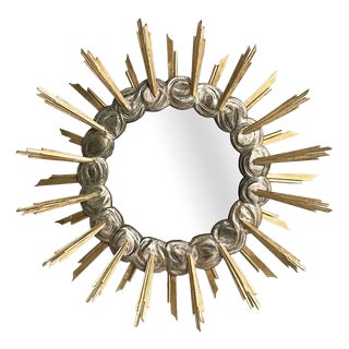 Mid-Century Italian Modern Wooden Round Wall Mirror, 1950s For Sale