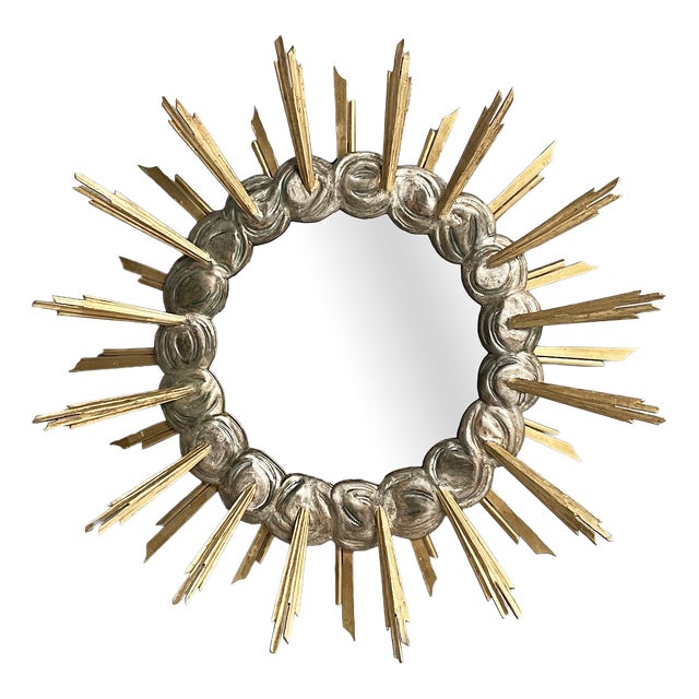 Mid-Century Italian Modern Wooden Round Wall Mirror, 1950s For Sale