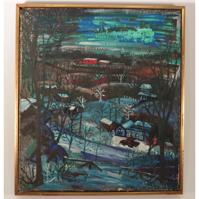Country Snow Original Mid Century Naive Painting For Sale - Image 10 of 10