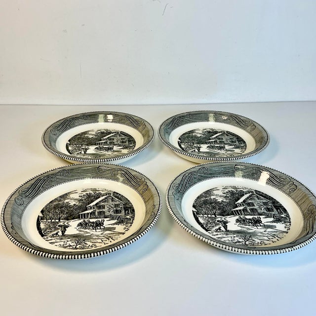 1970s Vintage Americana Boho Chic Jeannette China Black Supper Bowl-Plate - Set of 4. For Sale - Image 9 of 13
