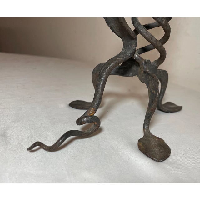 Antique Hand Wrought Iron Serpent Candlestick Candle Stick Holder Sculpture For Sale - Image 14 of 14