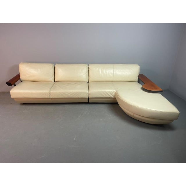 Mid-Century Italian Cream Leather Landscape Sofa with Chaise Longue and Integrated Table from Frighetto, Italy, 1980s, Set of 2 For Sale - Image 13 of 18