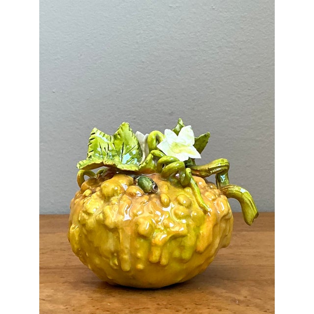 Chinoiserie Vintage Glazed Ceramic Lemon With Blossom For Sale - Image 3 of 12