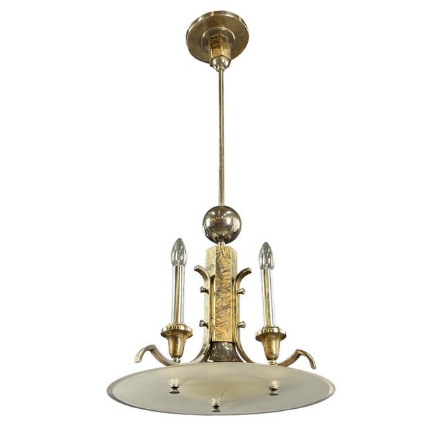 Gold Art Deco Chrome Chandelier, 1930s For Sale - Image 8 of 8