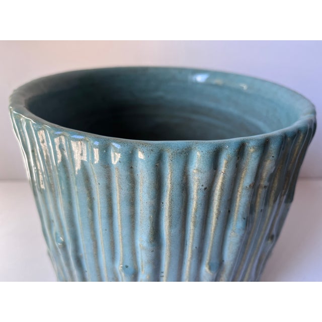 Vintage Turquoise Faux Bamboo Ceramic Planter/Cachepot For Sale - Image 4 of 6