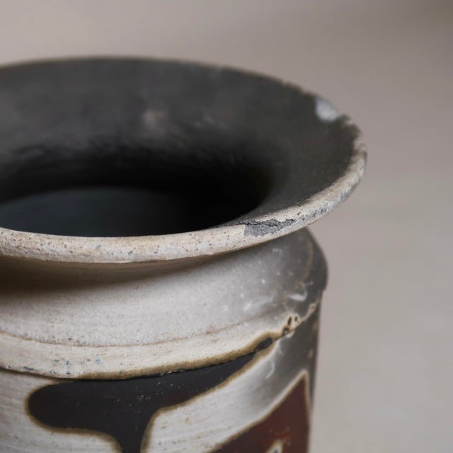 Vintage Signed Studio Pottery Wabi Sabi Vase With Flared Rim and Abstract Smokey Slip Glaze For Sale - Image 11 of 15