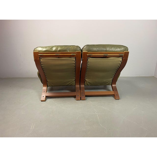 Vintage Scandinavian Two-Seater Ry-Wing Lounge Sofa in Olivegreen Leather by Elsa and Nordahl Solheim for Rybo Rykken & Co, 1960s For Sale - Image 10 of 18