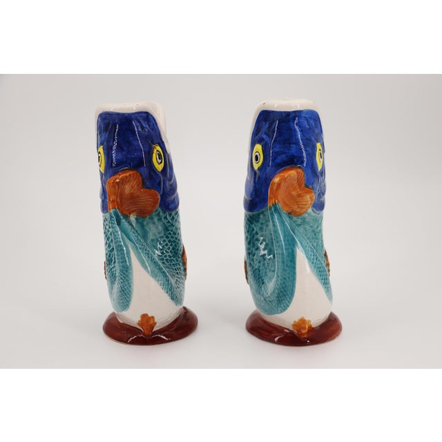 Rustic European Antique Portuguese Palissy Ware Set of Two Gurgle Jugs, Pitcher, Earthenware For Sale - Image 3 of 18