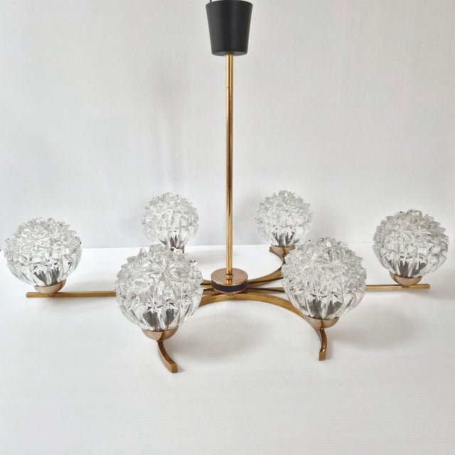 1950s Vintage Pendant Light in Gilded Brass with Metal and Glass from Maison Arlus, 1950s For Sale - Image 5 of 17