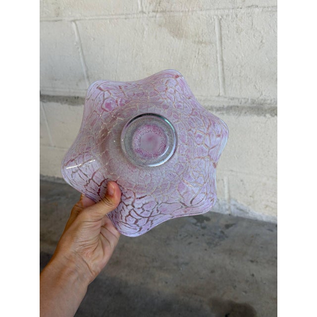 Ruffled Art Glass Centerpiece Bowl Pink and White Mottled Murano Style 1970s For Sale - Image 9 of 10