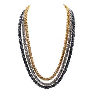 Vintage Signed Napier Book Piece Long Tri-Tone 3 Chain Necklace, 1967 For Sale