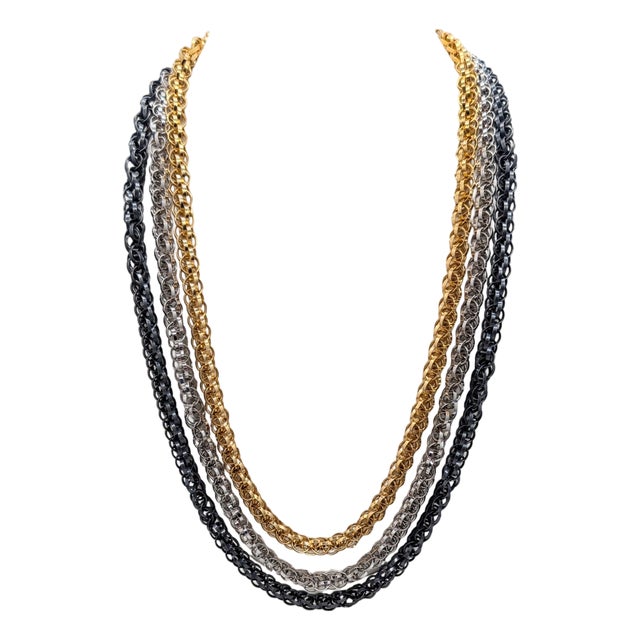 Vintage Signed Napier Book Piece Long Tri-Tone 3 Chain Necklace, 1967 For Sale