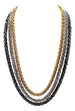 Vintage Signed Napier Book Piece Long Tri-Tone 3 Chain Necklace, 1967