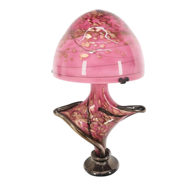 Pink & Gold Murano Art Glass Mushroom Shape Italian Table Lamp Nice For Sale