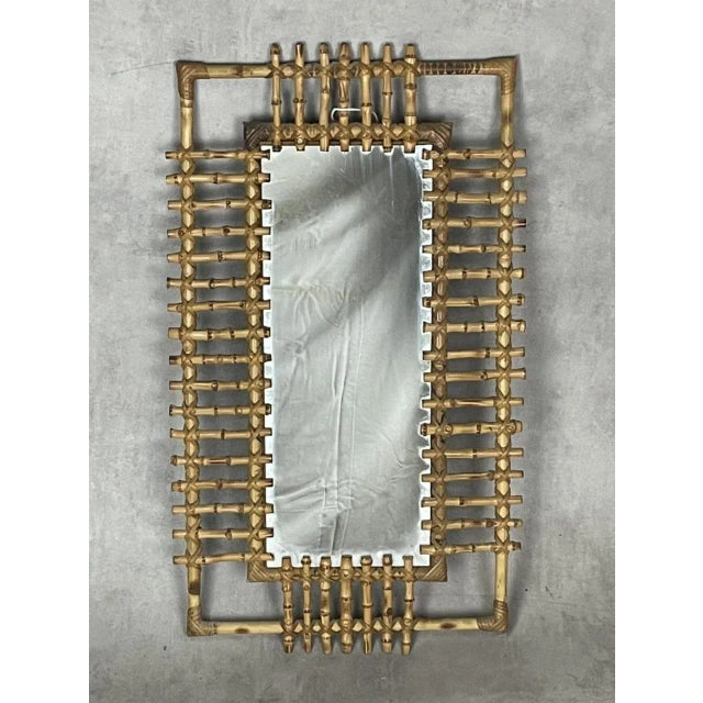 Mid-Century Modern Rectangular Bamboo and Rattan Mirror, Italy, 1950s For Sale - Image 3 of 7