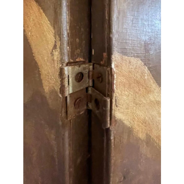Folding Screen Large Antique Wooden Hand Painted For Sale In Providence - Image 6 of 12
