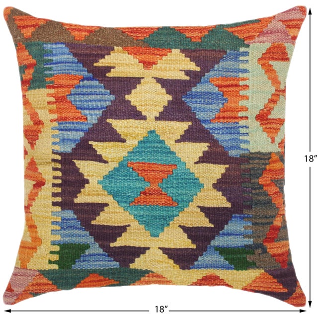 Boho Chic Turkish Mariette Hand Woven Kilim Throw Pillow For Sale - Image 4 of 5