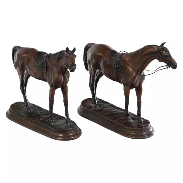 20th C. Race Horses, Patinated, Jules Moigniez (Fr. 1835-1894), Antique Bronze Statues - Set of 2 For Sale In Dallas - Image 6 of 12