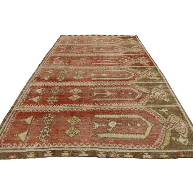 Rustic Vintage Turkish Oushak Saph Prayer Rug, 05'07 X 09'03 For Sale - Image 3 of 11
