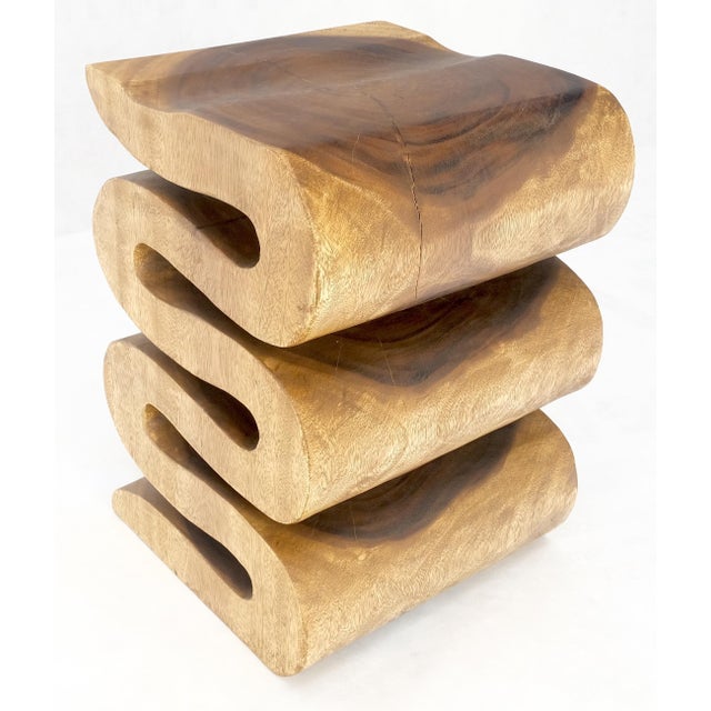 Snake Shape One Piece Carved Solid Walnut Square Top Stool Side Table Stand MINT For Sale - Image 11 of 12