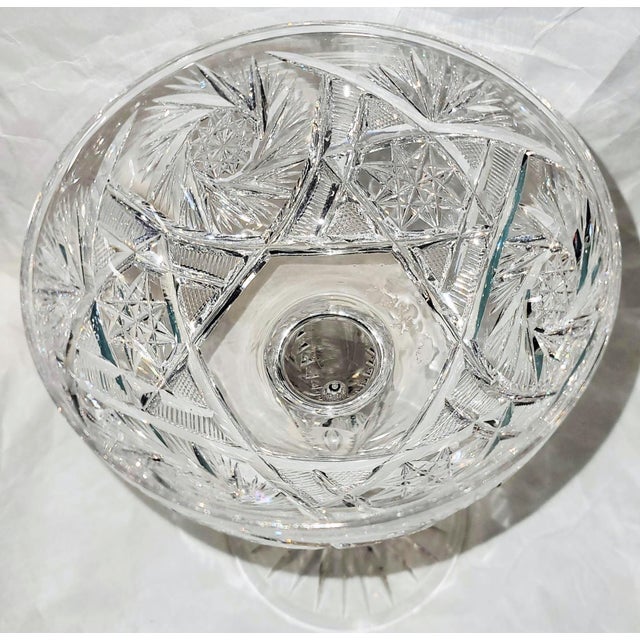Something made in America that equaled anything in the world, wonderful hand cut crystal compote dish on a 'trapped...