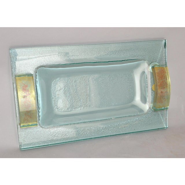 Glass Fontana Arte Glass Beveled & Gold Infused Rectangle Footed Serving Tray Italy For Sale - Image 7 of 13