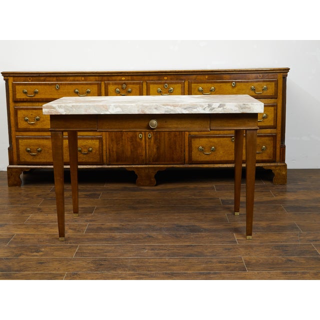French French 19th Century Walnut Table with Marble Top, Single Drawer and Tapered Legs For Sale - Image 3 of 10