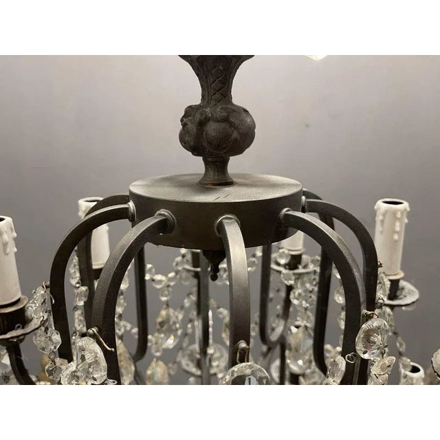 Large Wrought Iron Crystal Chandelier, 1920s For Sale - Image 7 of 13