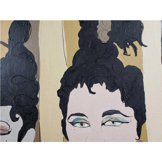 Mid-Century Modern Modern Figurative Acrylic on Canvas Painting of Women With Style For Sale - Image 3 of 6