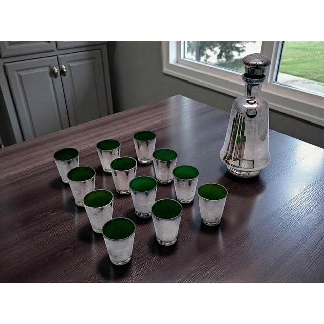 Decanter and Shot Glasses in Murano Glass and Silver from Manifattura Di Murano, 1930s, Set of 13 For Sale - Image 4 of 6