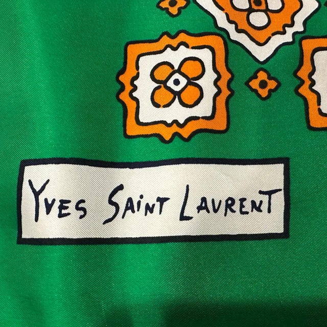 1990s Vintage Fashion Silk Carré Scarf by Yves Saint Laurent For Sale - Image 10 of 10