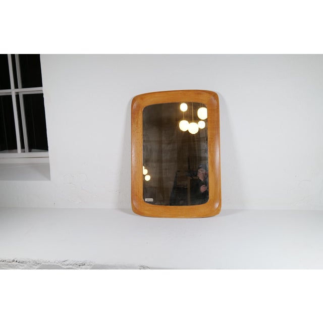 Midcentury Modern Sculptural Wall Mirror in Oak and Crystal Glass, 1960s For Sale - Image 11 of 18