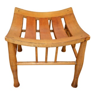 1950s Vintage Golden Tan Wood Egyptian Revival Thebes Stool With Slatted Seat For Sale