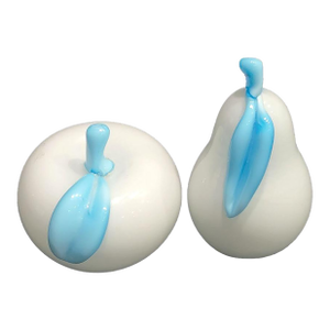 Murano Italian White Sky Art Glass Pear & Apple - Decor - Paperweights