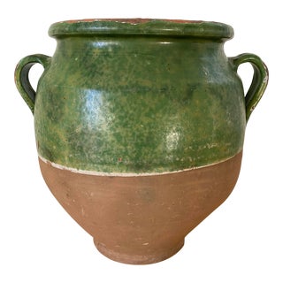 Vintage Italian Painted Green Pottery Jug For Sale