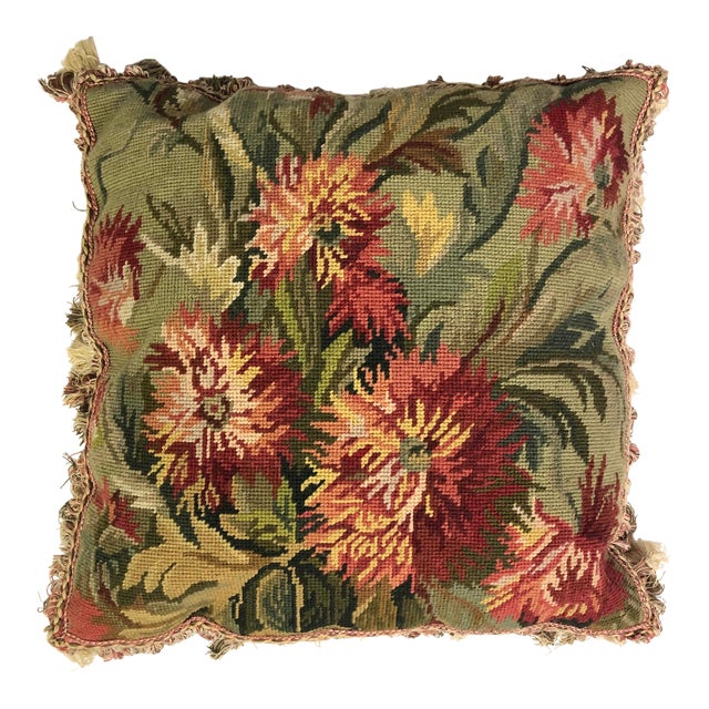 Floral Needlepoint Pillow With Tasseled Trim | Chairish