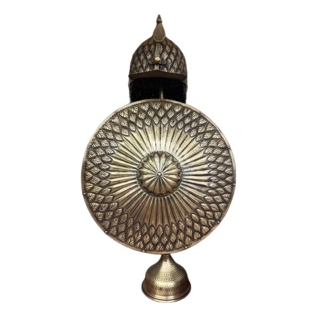 Turkish Brass Leaf Motif Helmet Shield Set For Sale
