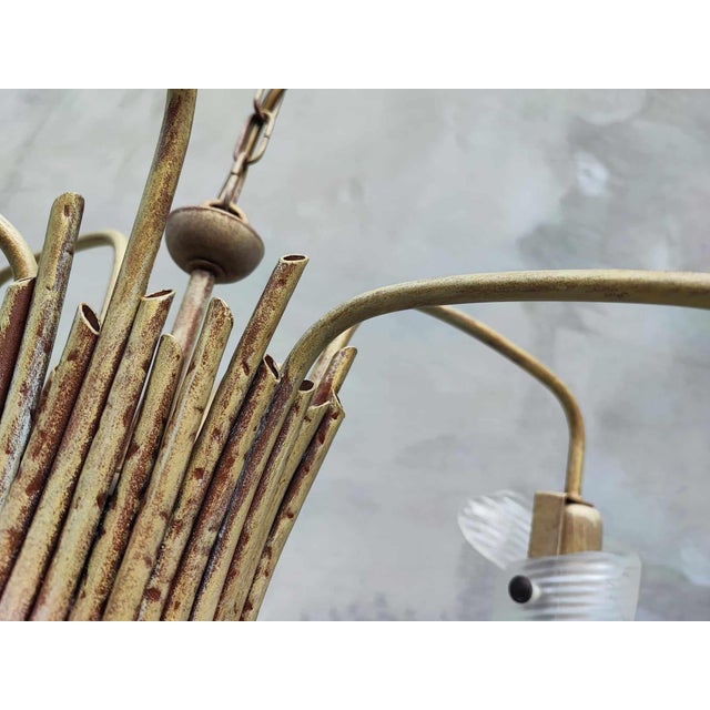 Chandelier + 2 wall lamps, vintage 1970s-1980s. This is a set. Dimensions: height 57 cm, diameter 50 cm. 2 wall lamps are...