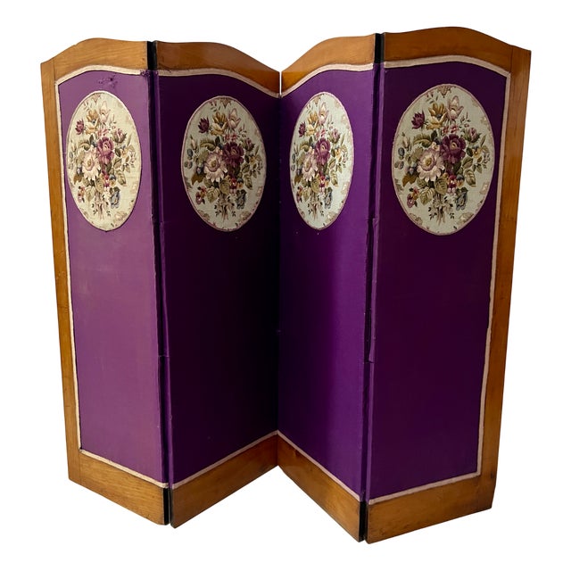 Four-Panel Screen with Oval Tapestry For Sale