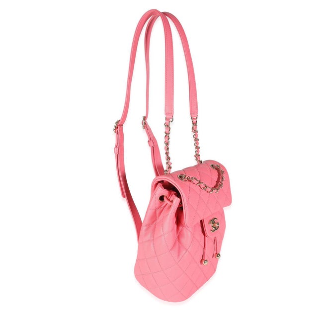 Chanel Pink Quilted Caviar Drawstring Backpack Handbag For Sale - Image 4 of 6