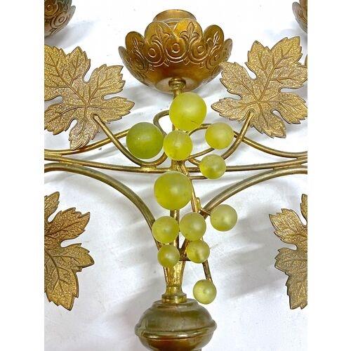 Pair Vintage Tole & Bakelite Grape Candle Holders For Sale - Image 4 of 7