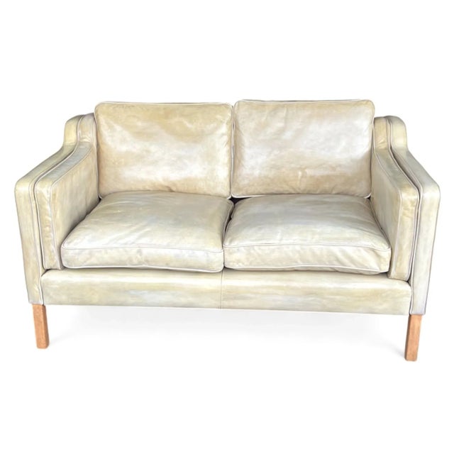 Danish Modern Patinated Tan Leather Loveseat in the Style of Børge Moge For Sale - Image 14 of 18