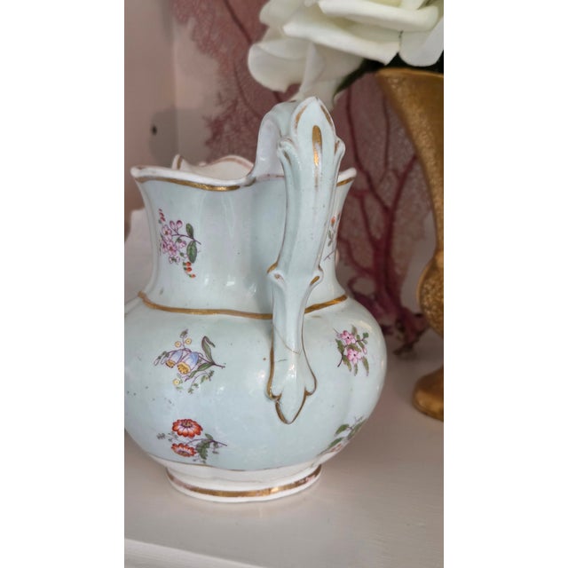 Victorian 1900s Continental Floral Porcelain Petite Pitcher With Gilt Accents For Sale - Image 3 of 12