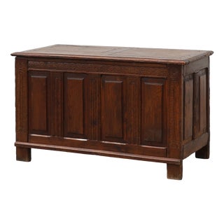 Carved Oak Blanket Chest with Linenfold-Style Panels, 1600s For Sale