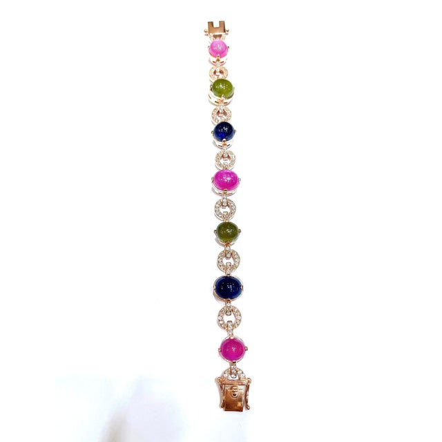 Bochic "Capri" Vintage Ruby & Multi Color Fancy Sapphire Bracelet - 18K & Silver For Sale - Image 4 of 18