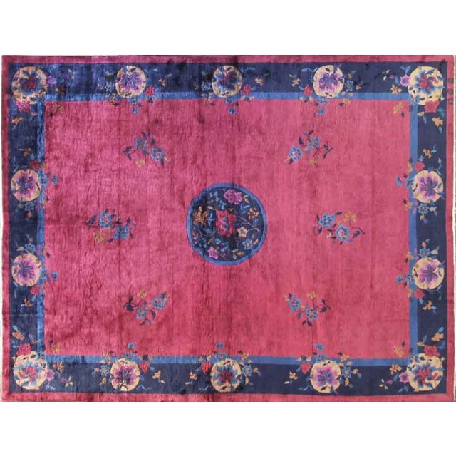 Antique art deco Chinese/ Manderin carpet, signed, fine shinny Manchester wool, full soft pile with great colors. This...