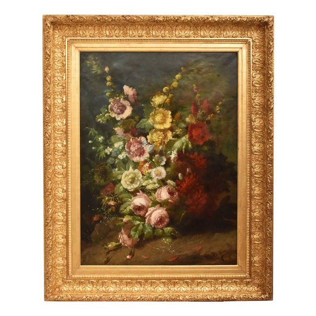Étienne Léon Trébutien, Still Life with Flowers in Vase, 1800s, Oil on Canvas For Sale