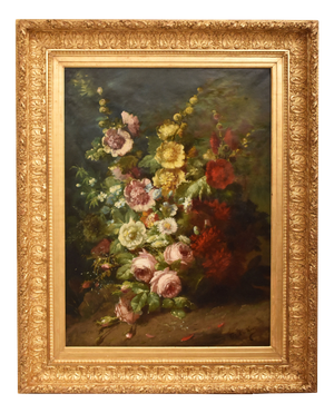 Étienne Léon Trébutien, Still Life with Flowers in Vase, 1800s, Oil on Canvas