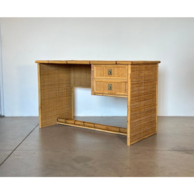 Wicker and bamboo desk, produced by Dal Vera in 1976, with brass handles This piece has an attribution mark, I am sure...