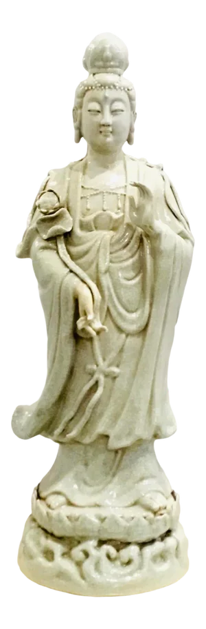 Asian Celadon Crackle Glaze Quan Yin Sculpture